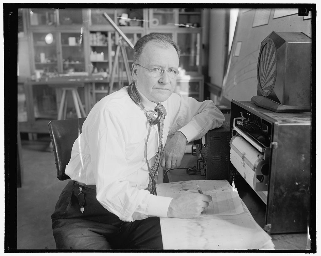 b+w image of man J.H. Dellinger at National Bureau of Standards ca. 1939